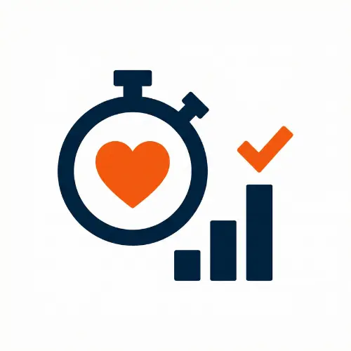 Minimalist icon with a stopwatch and heart, representing the California PFT Calculator and Healthy Fitness Zone standards.