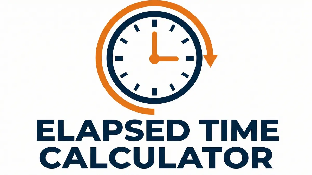 Flat 2D icon of an analog clock with an orange duration arrow for the MarketMonetix 3rd Grade Elapsed Time Calculator.