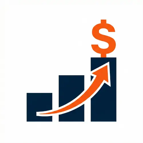 Minimalist icon showing ascending blue salary steps with an orange dollar sign, representing the LAUSD Teacher Salary Calculator tool.