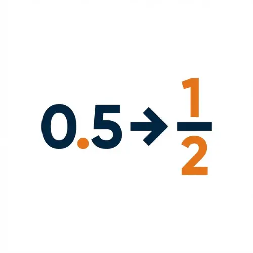 Market Monetix Number to Fraction Converter Icon showing 0.5 to 1/2 decimal to fraction conversion in navy blue and orange colors.