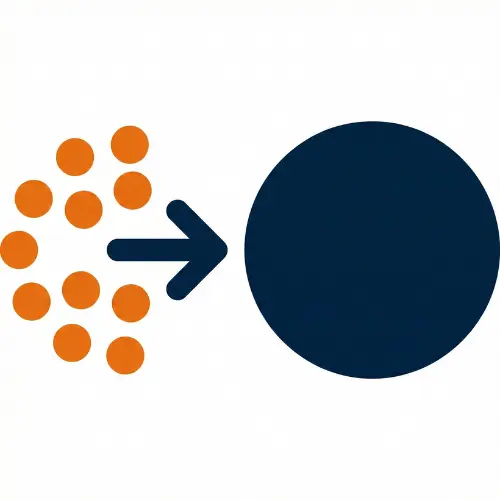 Interactive place value disk regrouping concept icon showing ten orange units becoming one navy ten.