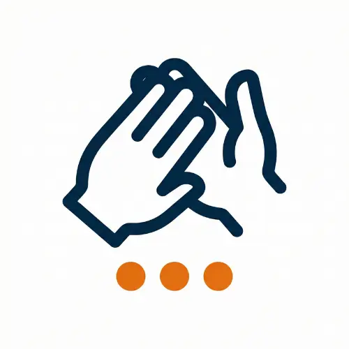 Interactive icon for a kids syllable counter showing two hands clapping and three syllable beats.