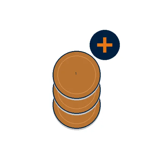 Market Monetix US Coin Counter tool icon featuring a stack of copper pennies with navy blue and orange accents.
